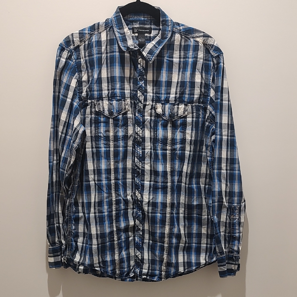 Casual Blue Plaid Button Down 100% Cotton Long Sleeve Business Casual Shirt
